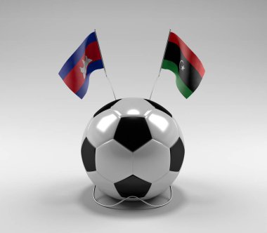 Kamboçya - Libya Futbol Bayrakları, Beyaz Arkaplan - 3D Render