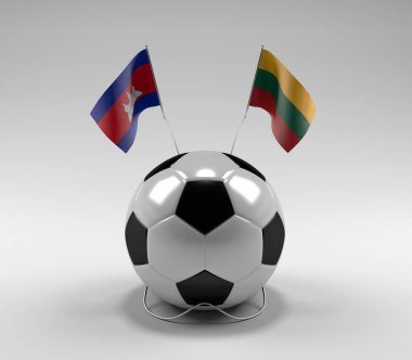 Kamboçya - Litvanya Futbol Bayrakları, Beyaz Arkaplan - 3D Render