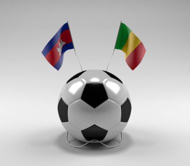 Kamboçya - Mali Futbol Bayrakları, Beyaz Arkaplan - 3D Render