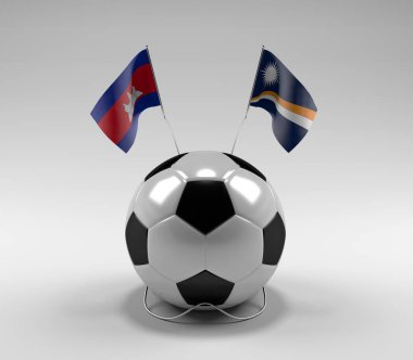 Kamboçya - Marshall Adaları Futbol Bayrakları, Beyaz Arkaplan - 3D Render