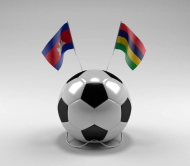 Kamboçya - Mauritius Futbol Bayrakları, Beyaz Arkaplan - 3D Render