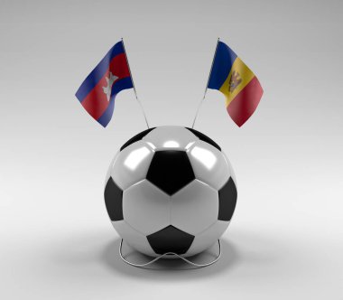 Kamboçya - Moldova Futbol Bayrakları, Beyaz Arkaplan - 3D Render