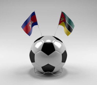 Kamboçya - Mozambik Futbol Bayrakları, Beyaz Arkaplan - 3D Render