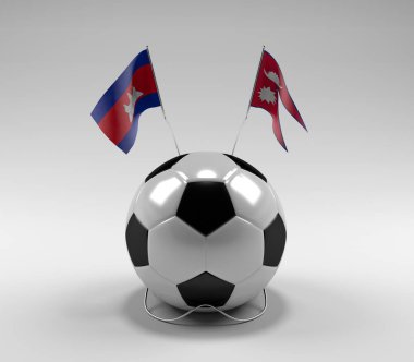 Kamboçya - Nepal Futbol Bayrakları, Beyaz Arkaplan - 3D Render