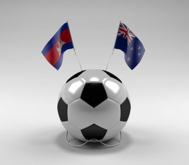 Kamboçya - Yeni Zelanda Futbol Bayrakları, Beyaz Arkaplan - 3D Render