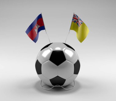 Kamboçya - Niue Futbol Bayrakları, Beyaz Arkaplan - 3D Render