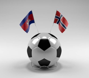 Kamboçya - Norveç Futbol Bayrakları, Beyaz Arkaplan - 3D Render