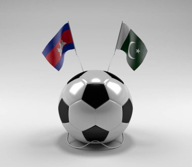 Kamboçya - Pakistan Futbol Bayrakları, Beyaz Arkaplan - 3D Render