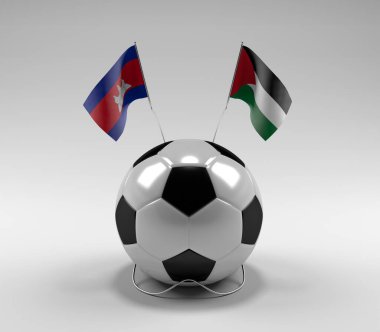 Kamboçya - Filistin Futbol Bayrakları, Beyaz Arkaplan - 3D Render