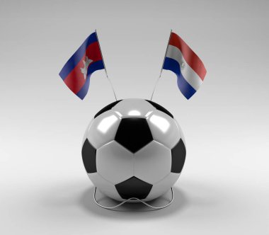 Kamboçya - Paraguay Futbol Bayrakları, Beyaz Arkaplan - 3D Render