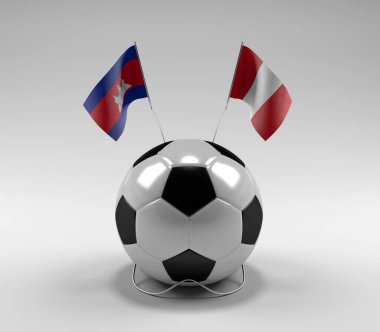Kamboçya - Peru Futbol Bayrakları, Beyaz Arkaplan - 3D Render