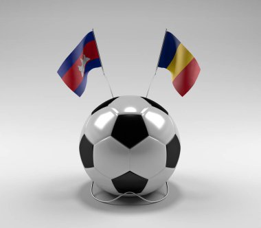 Kamboçya - Romanya Futbol Bayrakları, Beyaz Arkaplan - 3D Render