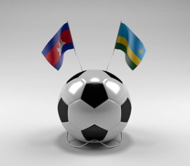 Kamboçya - Ruanda Futbol Bayrakları, Beyaz Arkaplan - 3D Render