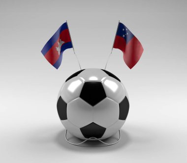 Kamboçya - Samoa Futbol Bayrakları, Beyaz Arkaplan - 3D Render