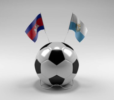 Kamboçya - San-Marino Futbol Bayrakları, Beyaz Arkaplan - 3D Render