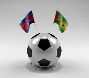 Kamboçya - Sao-Tome-Principe Futbol Bayrakları, Beyaz Arkaplan - 3D Render