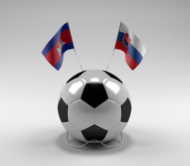 Kamboçya - Slovakya Futbol Bayrakları, Beyaz Arkaplan - 3D Render