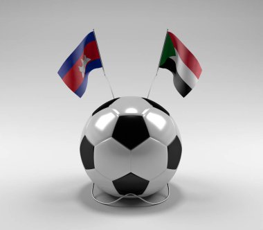 Kamboçya - Sudan Futbol Bayrakları, Beyaz Arkaplan - 3D Render