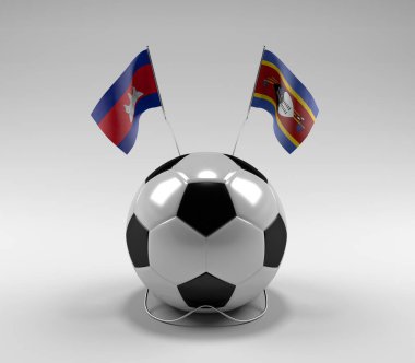 Kamboçya - Svaziland Futbol Bayrakları, Beyaz Arkaplan - 3D Render