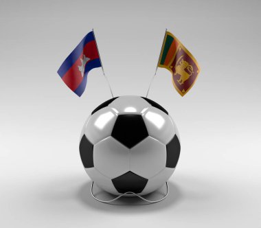Kamboçya - Sri-Lanka Futbol Bayrakları, Beyaz Arkaplan - 3D Render