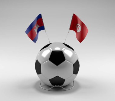 Kamboçya - Tunus Futbol Bayrakları, Beyaz Arkaplan - 3D Render
