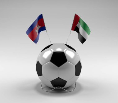 Kamboçya - Birleşik Arap-Emirlikleri Futbol Bayrakları, Beyaz Arkaplan - 3D Render