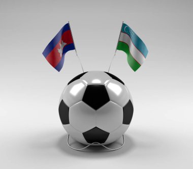 Kamboçya - Özbekistan Futbol Bayrakları, Beyaz Arkaplan - 3D Render