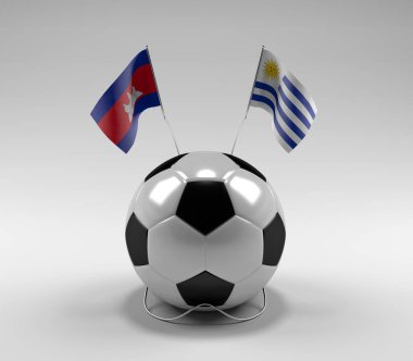 Kamboçya - Uruguay Futbol Bayrakları, Beyaz Arkaplan - 3D Render