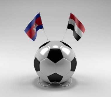 Kamboçya - Yemen Futbol Bayrakları, Beyaz Arkaplan - 3D Render