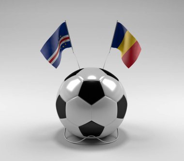 Cape-Verde - Romanya Futbol Bayrakları, Beyaz Arkaplan - 3D Render
