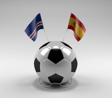 Cape-Verde - İspanya Futbol Bayrakları, Beyaz Arkaplan - 3D Render