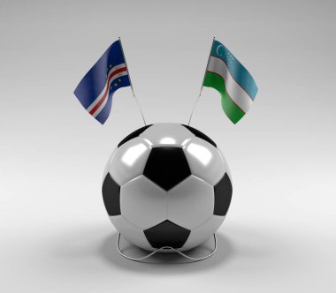 Cape-Verde - Özbekistan Futbol Bayrakları, Beyaz Arkaplan - 3D Render