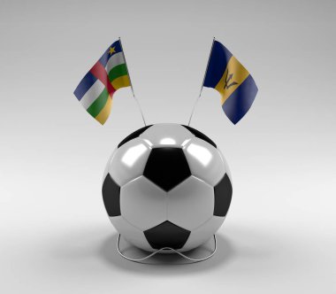 Orta Afrika Cumhuriyeti - Barbados Futbol Bayrakları, Beyaz Arkaplan - 3D Render