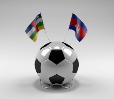 Orta Afrika Cumhuriyeti - Kamboçya Futbol Bayrakları, Beyaz Arkaplan - 3D Render
