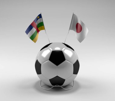 Orta Afrika Cumhuriyeti - Japonya Futbol Bayrakları, Beyaz Arkaplan - 3D Render