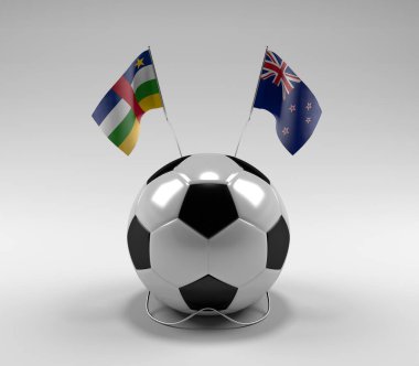 Orta Afrika Cumhuriyeti - Yeni Zelanda Futbol Bayrakları, Beyaz Arkaplan - 3D Render