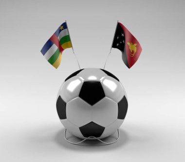 Orta Afrika Cumhuriyeti - Papua-Yeni Gine Futbol Bayrakları, Beyaz Arkaplan - 3D Render