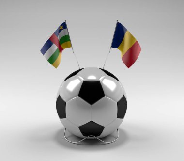 Orta Afrika Cumhuriyeti - Romanya Futbol Bayrakları, Beyaz Arkaplan - 3D Render