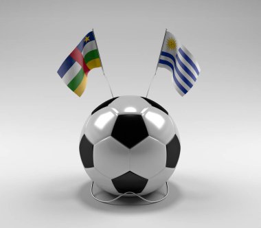 Orta Afrika Cumhuriyeti - Uruguay Futbol Bayrakları, Beyaz Arkaplan - 3D Render