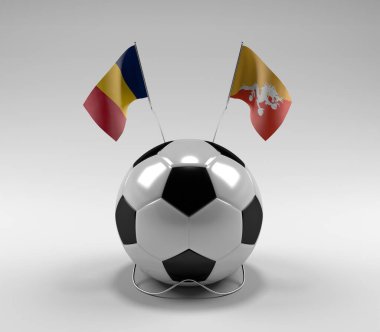 Chad - Bhutan Futbol Bayrakları, Beyaz Arkaplan - 3D Render