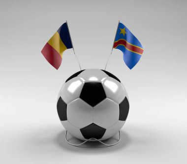 Çad - Kongo Demokratik Cumhuriyeti Futbol Bayrakları, Beyaz Arkaplan - 3D Render