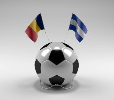 Çad - El-Salvador Futbol Bayrakları, Beyaz Arkaplan - 3D Render