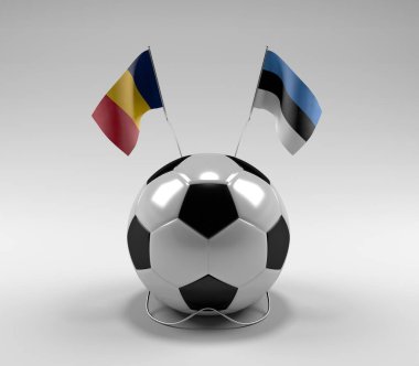 Chad - Estonya Futbol Bayrakları, Beyaz Arkaplan - 3D Render