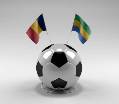 Çad - Gabon Futbol Bayrakları, Beyaz Arkaplan - 3D Render