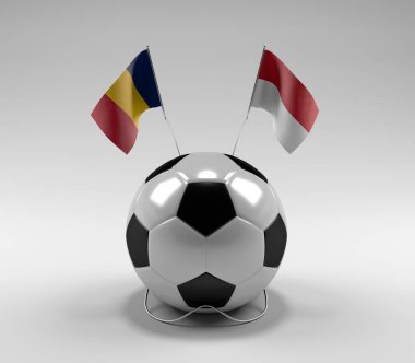 Chad - Endonezya Futbol Bayrakları, Beyaz Arkaplan - 3D Render