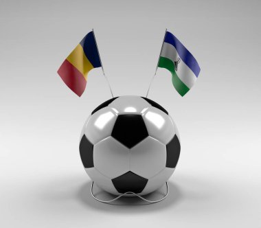 Çad - Lesotho Futbol Bayrakları, Beyaz Arkaplan - 3D Render