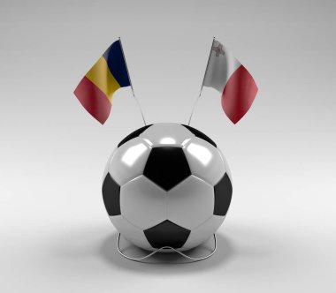 Chad - Malta Futbol Bayrakları, Beyaz Arkaplan - 3D Render