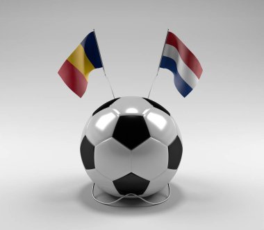Çad - Hollanda Futbol Bayrakları, Beyaz Arkaplan - 3D Render