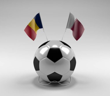 Çad - Katar Futbol Bayrakları, Beyaz Arkaplan - 3D Render