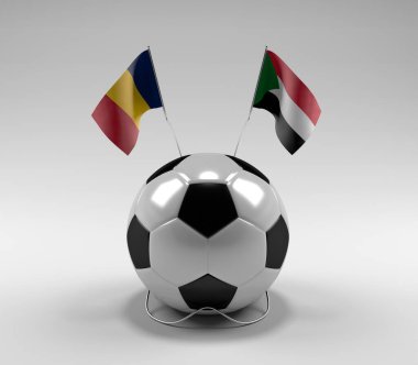 Chad - Sudan Futbol Bayrakları, Beyaz Arkaplan - 3D Render